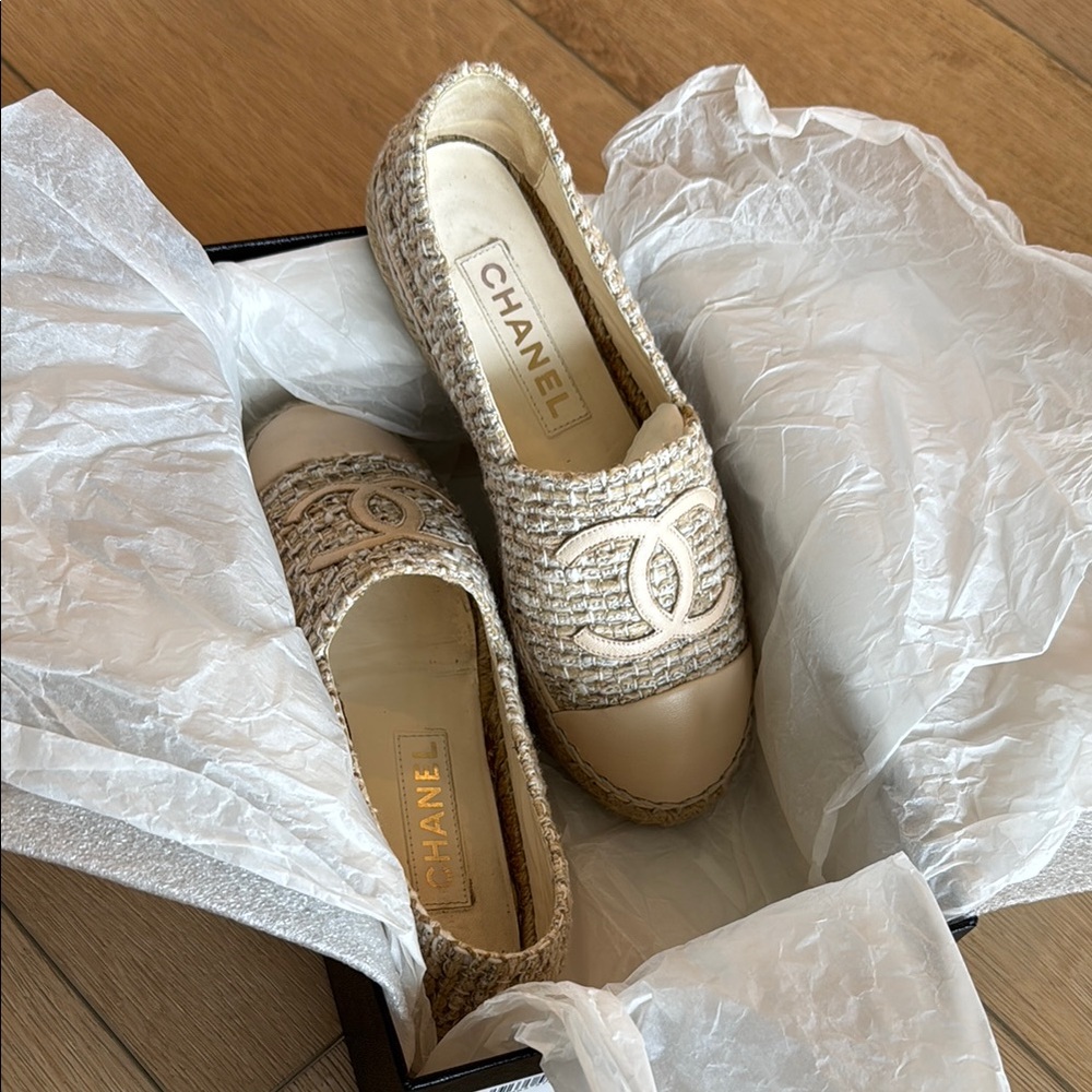 CHANEL Cream Beige Tweed Espadrilles size 37 - Picture 3 of 13